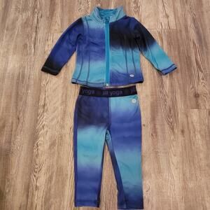 Jill Yoga Track Suit Outfit Blue Teal Ombre Jacket and Pants Set Full Zip